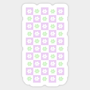 Vintage Aesthetic Checkerboard Flower Design Phone Case in Lilac and Sage Sticker